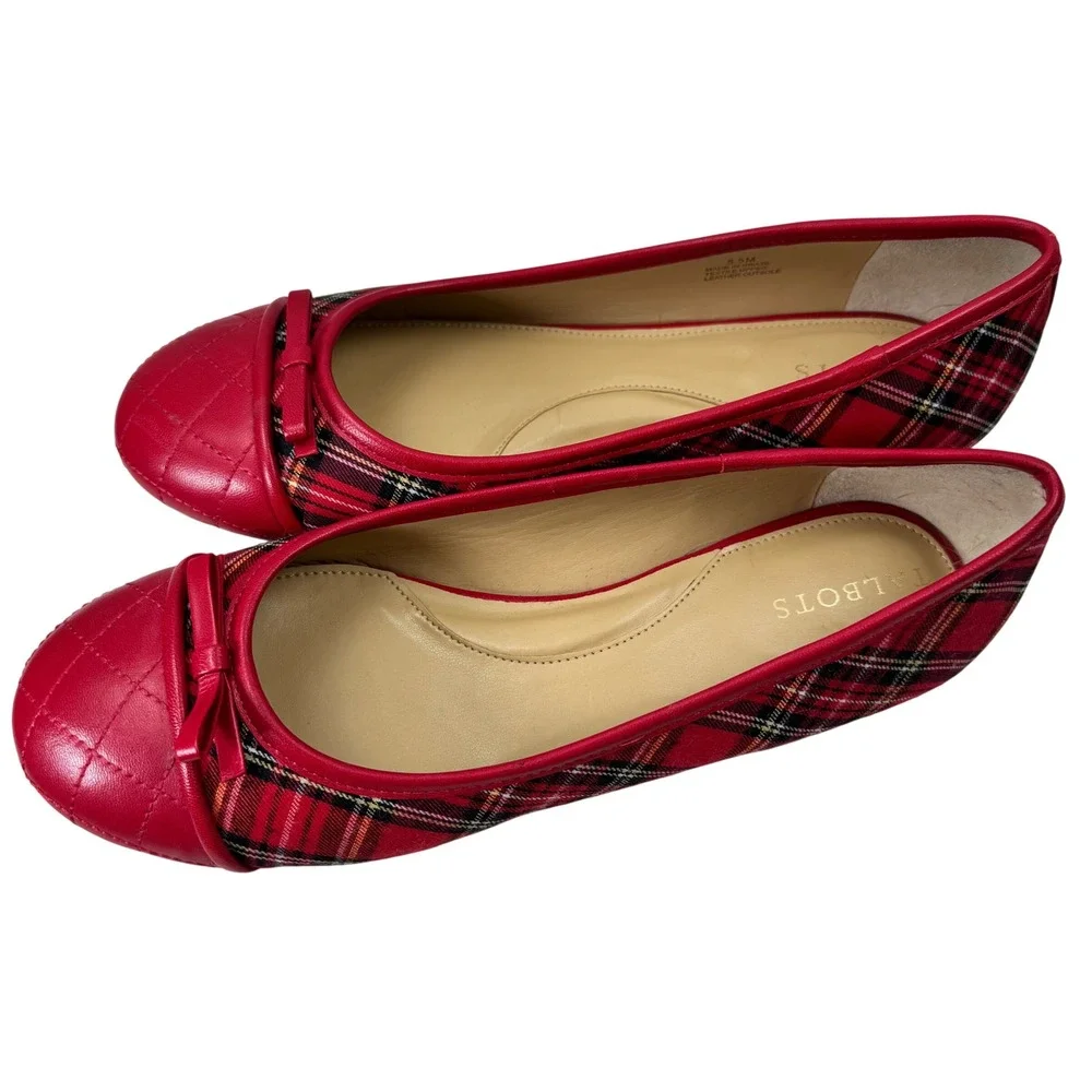 Talbots Ballet Flats Women 8.5M Red Plaid Tartan Quilted Preppy Shoes Academia